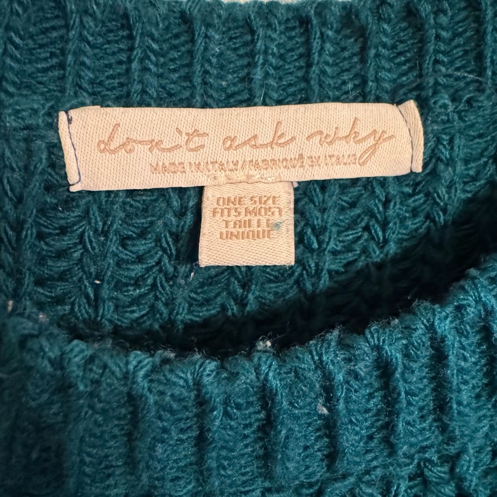 Teal Oversized Women's Cropped Knit Sweater - Picture 2 of 3
